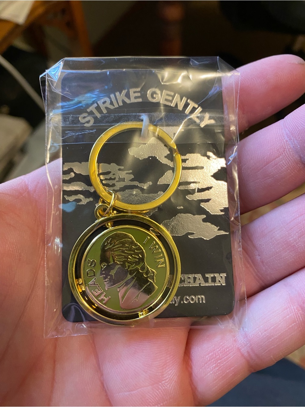 Brand New in Packaging Strike Gently Heads I Win, Tails You Lose Metal Keychain